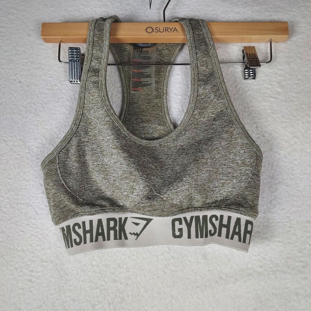 Gymshark Racerback Sports Bra Womens Small Gray Heathered Logo Band